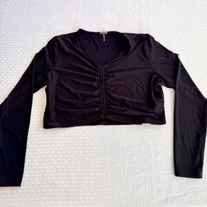 CALIA XXL Black Ruched Crop Top Long Sleeve Athleisure Yoga Gym Y2K